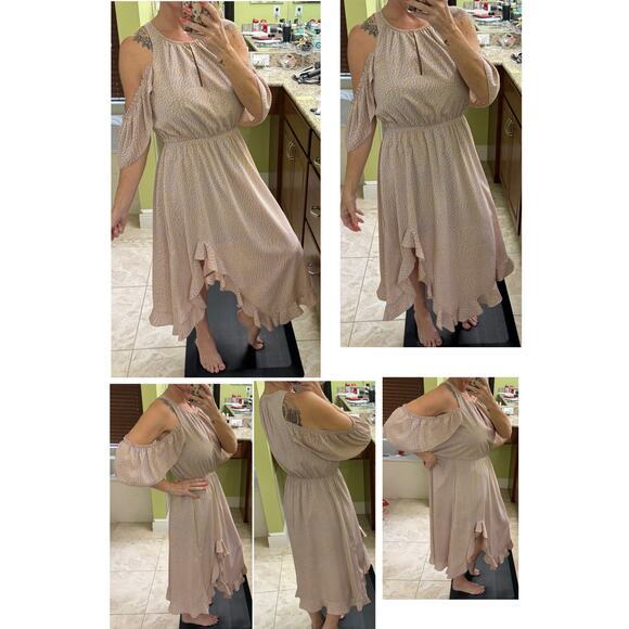 Current Air small brown purple cold shoulder Midi dress ruffle boho hippie - Picture 9 of 9